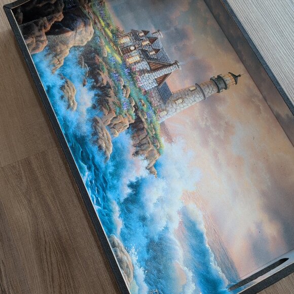 Wooden Serving Tray With Handles Featuring J. Gibson Seaside Artwork - Picture 2 of 6